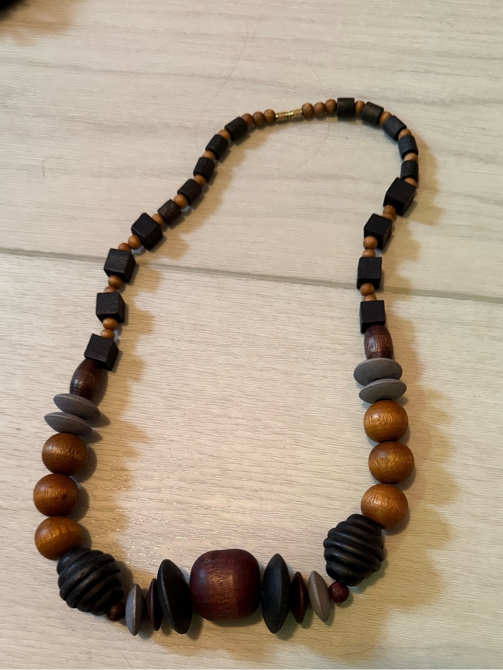 Handcrafted Wooden Bead Necklace in Brown and Black